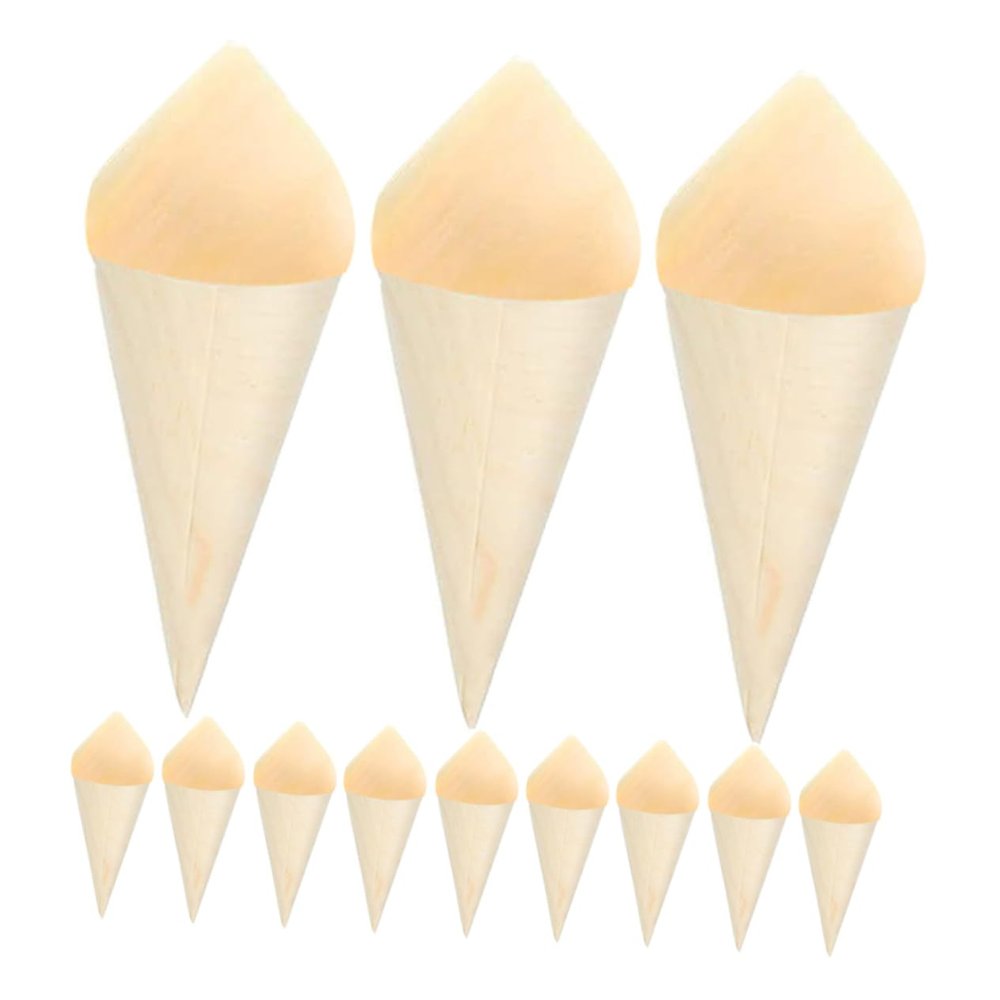 Zerodeko 50pcs Wooden Egg Roll Container Miniature Cake Cones Serving Dispenser Ice Cream Cone for Mini Sugar Cone Ice Cream Holder Small Mini Waffle Cones Charcuterie Mold Party Beige