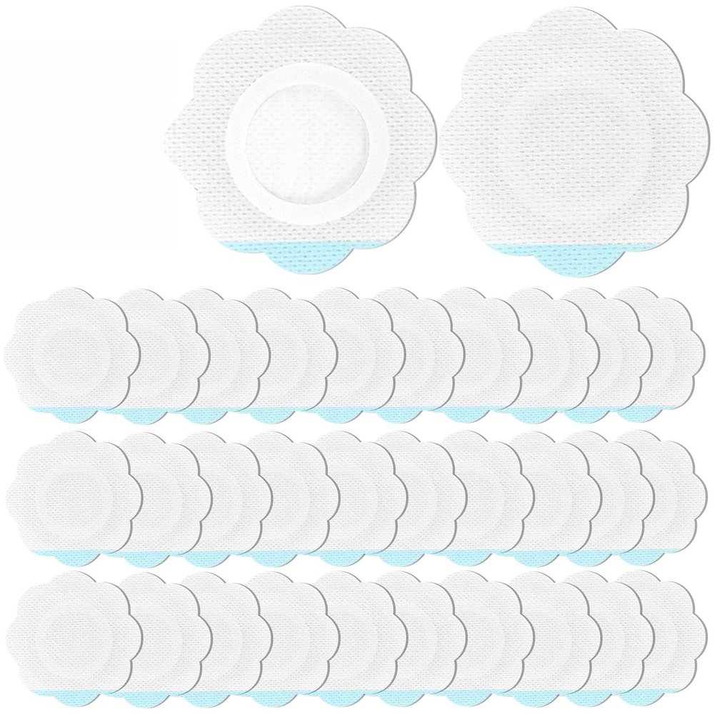 30 Pcs Disposable Castor Oil Patches,Spunlace Absorbent Wrap,Highly Absorbent,Leak-Proof,Self-Adhesive,No Wash,Breathable(Oil Not Included) (Flower Shape,White)