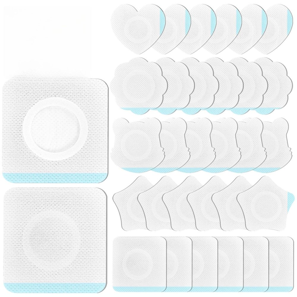 30 Pcs Disposable Castor Oil Patches,Spunlace Absorbent Wrap,Highly Absorbent,Leak-Proof,Self-Adhesive,No Wash,Breathable(Oil Not Included) (Mix Shape,White)