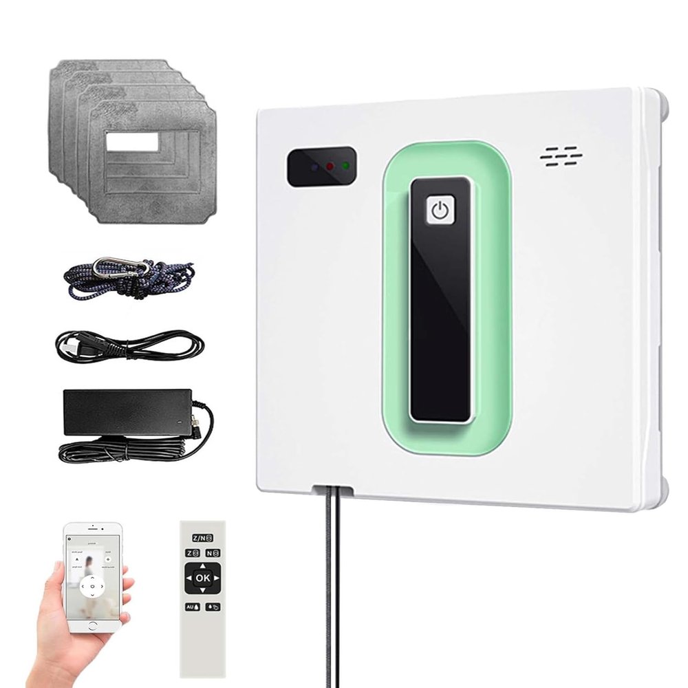 GAZOGJ Window Cleaning Robot, Smart Glass Cleaning Robot with Anti-Falling Sensor Detection and Remote Control, 50ML Water Tank and Dual Water Spray, 2800Pa Strong Suction