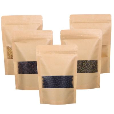 LIFKOME Sealed Paper Bag Resealable Bags for Packaging 50 Pack Window for Snacks