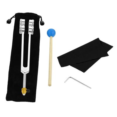 64 HZ Weighted Tuning Fork with Massage Head for Healing, Yoga, Stress Alleviation, Relaxation, with Hammer, Bag, Clean Cloth, Wrench