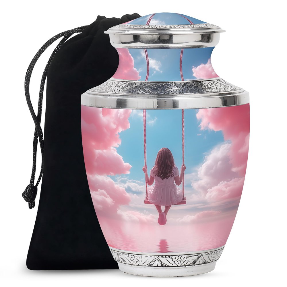 Pink Cloud Urn for Human Ashes Adult Female - Cremation Urn for Adult Women Ashes - Funeral Memorial Ashes - 10 Inch