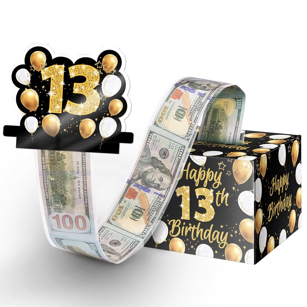 Linelglobal 13th Birthday Cash Gifts, Money Surprise Gift Box with Pull Out Card for Boys Girls