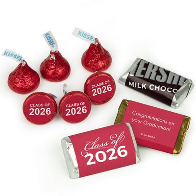 119ct Red Graduation Class of 2026 Wrapped Miniatures And Red Stickered Kisses Chocolate Candy Mix For Grad Gifts, School Event Giveaways & Party Favors
