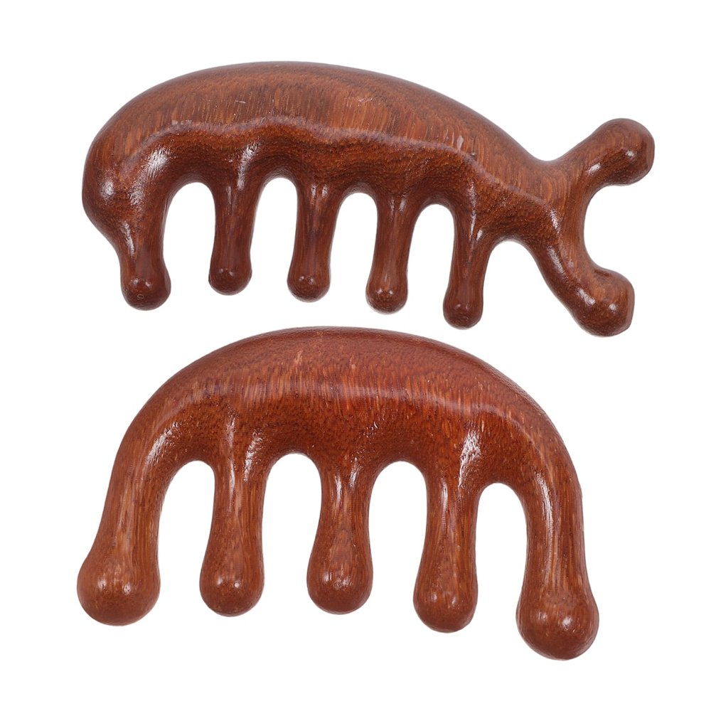 PACKOVE 2pcs Scalp Massage Wooden Comb Set Handheld Wide Tooth Comb for Scalp Relaxation for Home Travel Use Family Friends