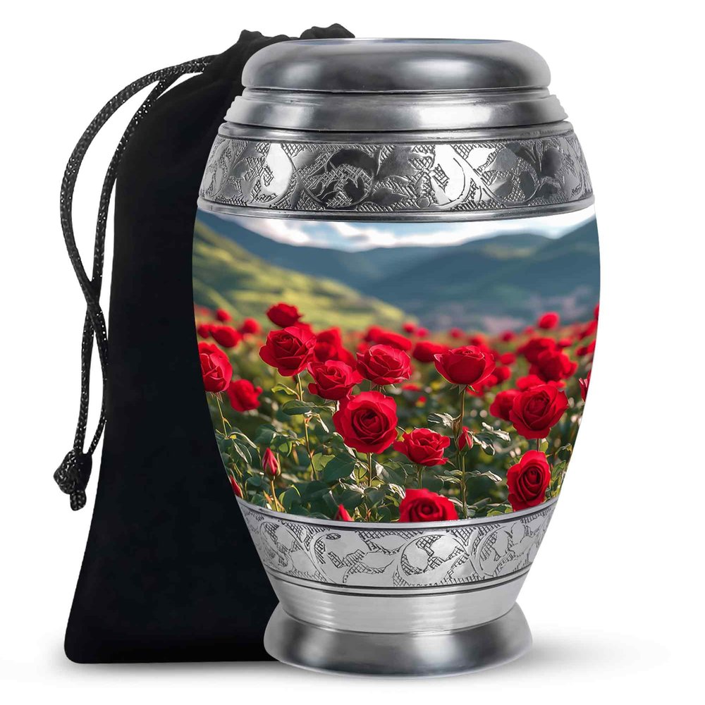 Beautiful Red Rose Large Funeral Urns for Adult Female Ashes - Cremation Memorial Urn for Adult Male Ashes - Decorative Burial Ashes - 10 Inch
