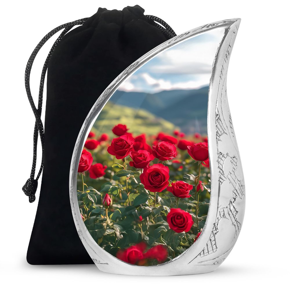 Beautiful Red Rose Funeral Urns for Human Ashes Adult Female & Male - Large Cremation Urn for Human Ashes - Memorial Burial Ashes - 10 Inch