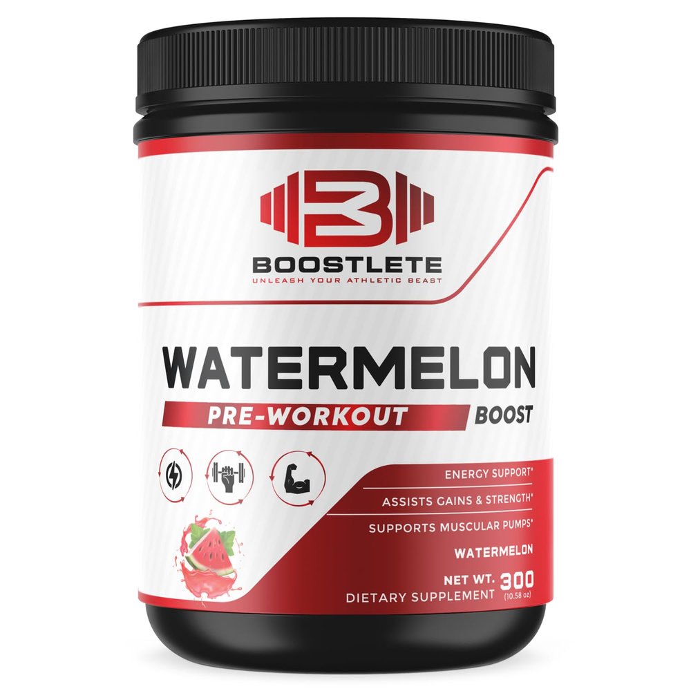 Boostlete Watermelon Pre-Workout Supplement Energy, Strength, and Muscle Pump Support 300g (10.58 oz) Powder 30 Servings