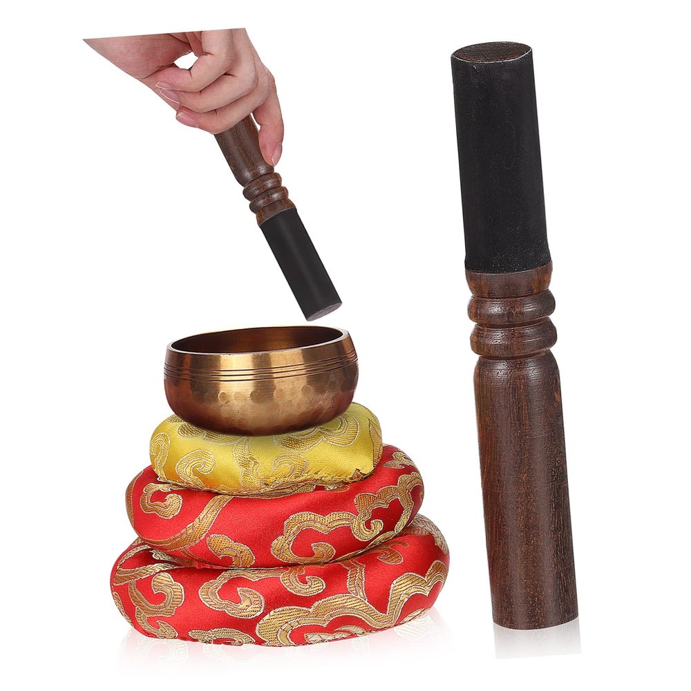 Holibanna 3pcs Tibetan Singing Bowl Cushions with Mallet Handmade Sound Bowl Pads for Meditation Yoga and Sound Healing Accessories Random Color