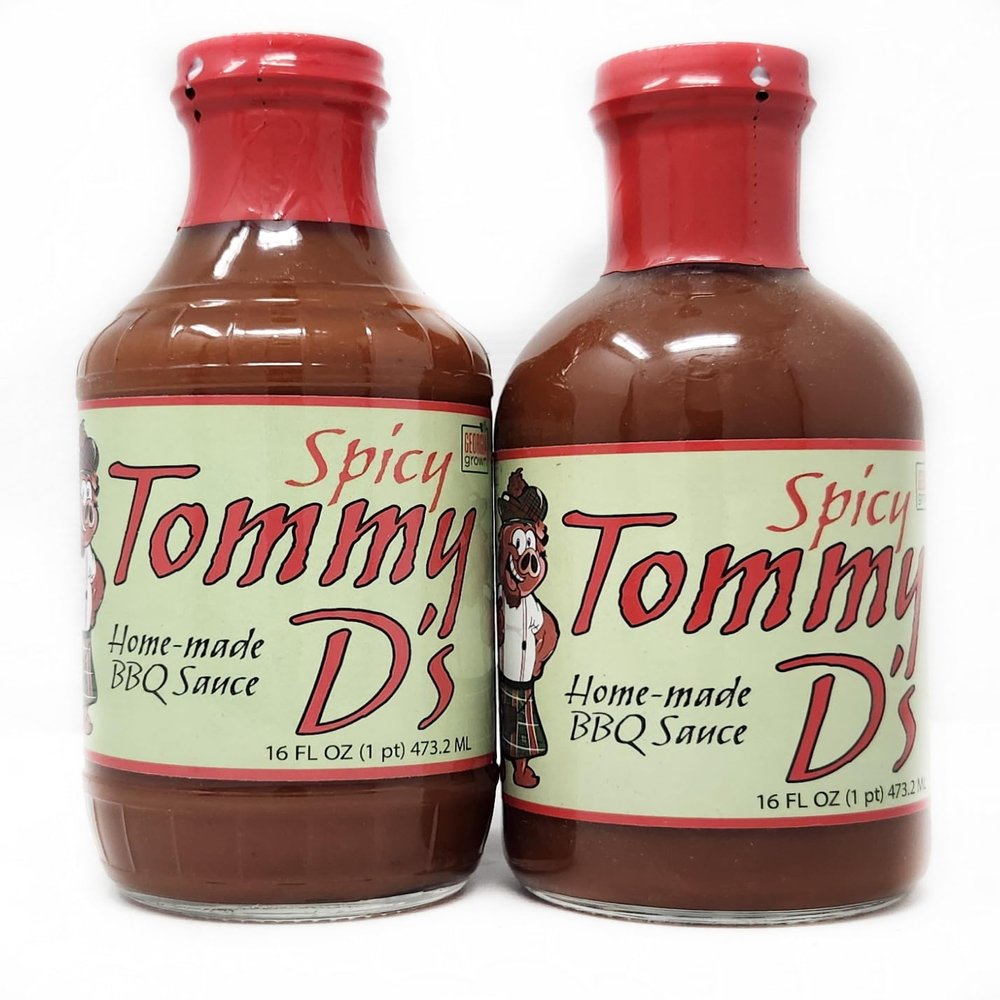 2 Pack of Home Made Barbecue Sauce Tommy D's Georgia Grown Homemade BBQ 16oz Bottles (Spicy)