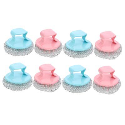 NOLITOY 8pcs Stainless Steel Wire Ball Brush Handle Cleaning Brush for Kitchen Random Color