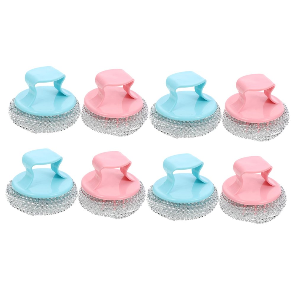 NOLITOY 8pcs Stainless Steel Wire Ball Brush Handle Cleaning Brush for Kitchen Random Color
