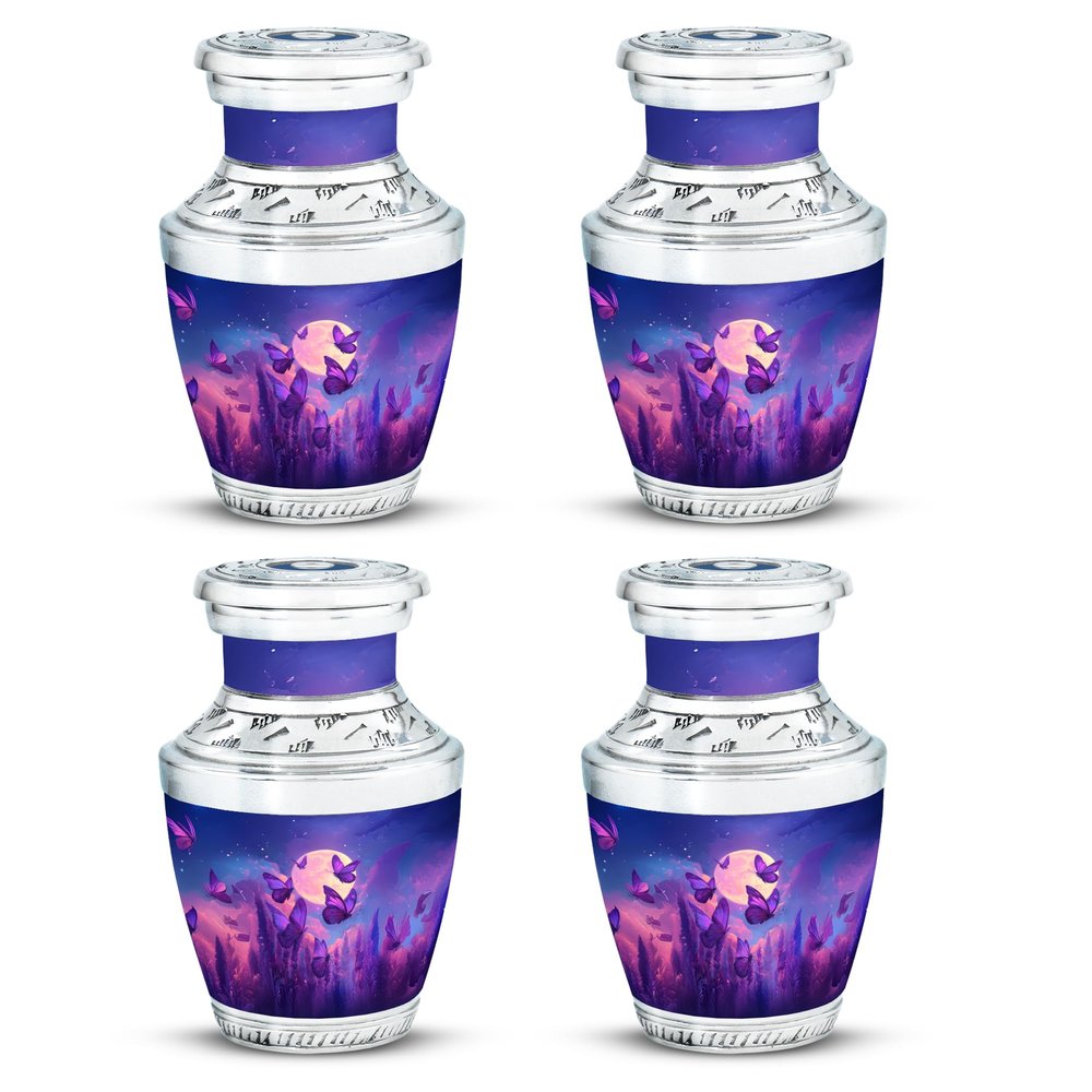 Butterfly Moon Keepsake Urn, Mini Urn for Ashes Adult Female, Memorial Keepsake Urns for Women, Funeral Cremation Urns for Ashes (Size, 3 Inch, Set of 4)