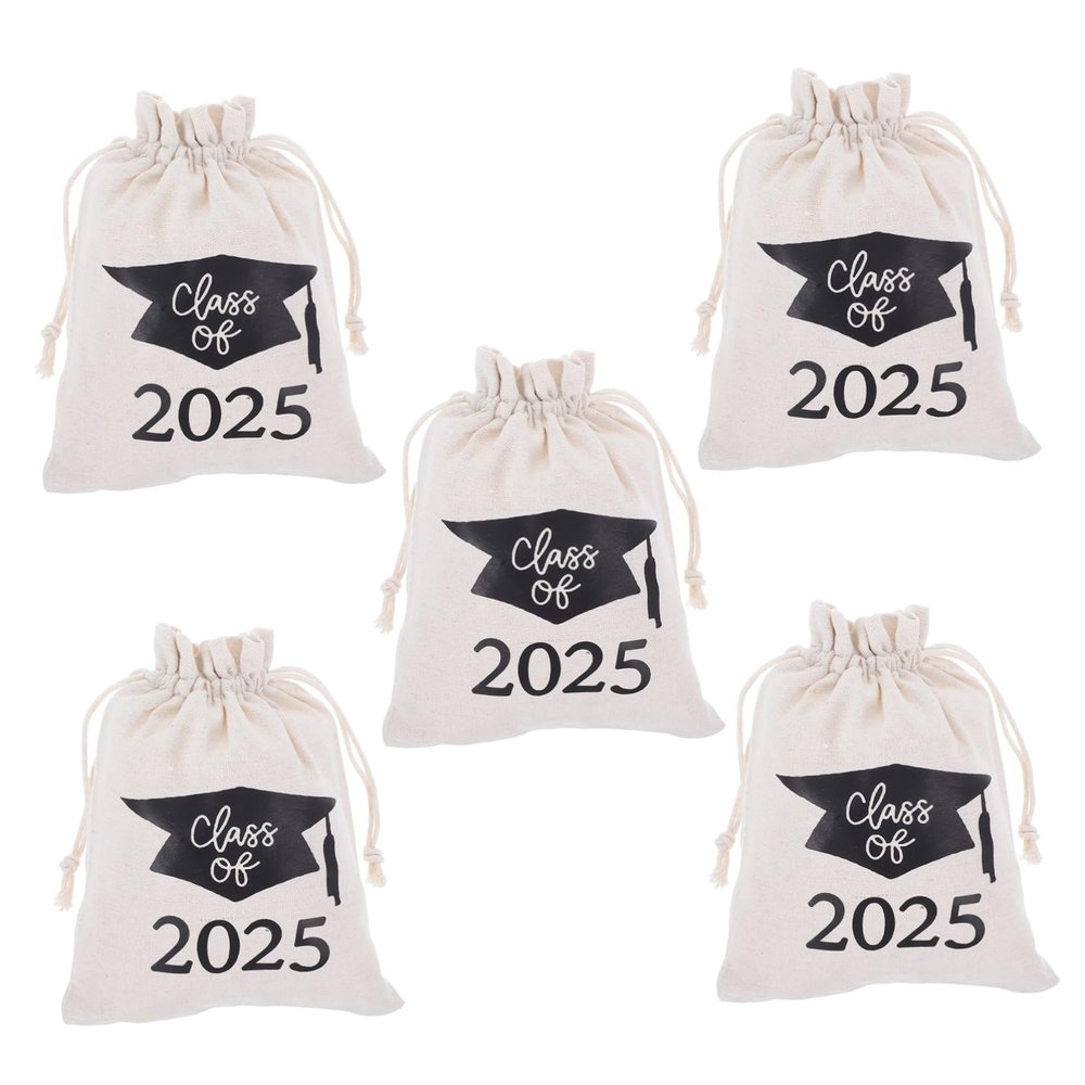 Homoyoyo 5pcs Class of Graduation Drawstring Bags for Goodie Bags and Party Favors for Celebrating Graduates Convenient Candy and Present Holders