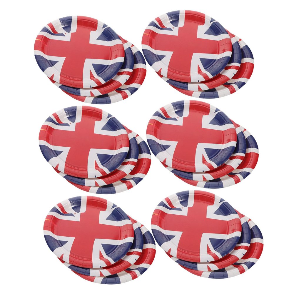LRXIYODE 16-Piece Union Jack Disposable Plates Set for UK Themed Parties 8.84 Inch British Flag Paper Plates for Birthdays and Celebrations