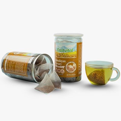 EastVital Tartary Buckwheat Tea 240g Caffeine & Sugar Free Roasted Buckwheat Tea with Nutty Aroma & Toasted Warmth, Airtight Jar with Pull Design & Removable Lid 40 Teabags