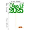 12 Pack Class of 2025 Graduation Centerpiece Sticks Glitter Class of 2025 Cake Toppers Diploma Grad Cap Table Centerpiece Sticks for School Graduation Theme Party Green view 2