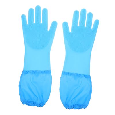 Cabilock Extended Arm Protection Dish Washing Gloves for Household Pet Grooming Soft Silicone