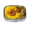 Sunflower Butterfly Sunny Pill Box 2 Compartment Square Portable Pill Case for Pocket or Purse Pill Holder Weekly Pill Organizer Decorative Metal Medicine Vitamin Organizer Travel Gift view 2