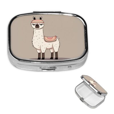 No Drama Llama Pill Box 2 Compartment Square Portable Pill Case for Pocket or Purse Pill Holder Weekly Pill Organizer Decorative Metal Medicine Vitamin Organizer Travel Gift