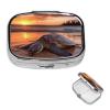 Sea Turtle Sunset Pill Box 2 Compartment Square Portable Pill Case for Pocket or Purse Pill Holder Weekly Pill Organizer Decorative Metal Medicine Vitamin Organizer Travel Gift view 1