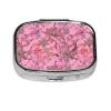 Pink Leaves Camo Pill Box 2 Compartment Square Portable Pill Case for Pocket or Purse Pill Holder Weekly Pill Organizer Decorative Metal Medicine Vitamin Organizer Travel Gift view 2