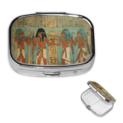 Women in Ancient Egypt Pill Box 2 Compartment Square Portable Pill Case for Pocket or Purse Pill Holder Weekly Pill Organizer Decorative Metal Medicine Vitamin Organizer Travel Gift