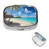 Tropical Beach Pill Box 2 Compartment Square Portable Pill Case for Pocket or Purse Pill Holder Weekly Pill Organizer Decorative Metal Medicine Vitamin Organizer Travel Gift view 1
