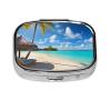 Tropical Beach Pill Box 2 Compartment Square Portable Pill Case for Pocket or Purse Pill Holder Weekly Pill Organizer Decorative Metal Medicine Vitamin Organizer Travel Gift view 2
