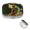 Red Eyes Tree Frogs Pill Box 2 Compartment Square Portable Pill Case for Pocket or Purse Pill Holder Weekly Pill Organizer Decorative Metal Medicine Vitamin Organizer Travel Gift view 1