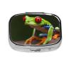 Red Eyes Tree Frogs Pill Box 2 Compartment Square Portable Pill Case for Pocket or Purse Pill Holder Weekly Pill Organizer Decorative Metal Medicine Vitamin Organizer Travel Gift view 2