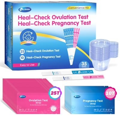 HEAL-CHECK 25 Ovulation Test Strips and 10 Pregnancy Tests with 35 Urine Cups, Fertility Test for Women TTC, Get Pregnant Easier, Easy to Use at Home, Over 99% Accuracy, Individually Wrapped