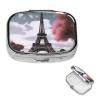Eiffel Tower Pill Box 2 Compartment Square Portable Pill Case for Pocket or Purse Pill Holder Weekly Pill Organizer Decorative Metal Medicine Vitamin Organizer Travel Gift view 1