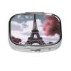 Eiffel Tower Pill Box 2 Compartment Square Portable Pill Case for Pocket or Purse Pill Holder Weekly Pill Organizer Decorative Metal Medicine Vitamin Organizer Travel Gift view 2