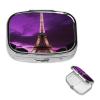 Purple Eiffel Tower Pill Box 2 Compartment Square Portable Pill Case for Pocket or Purse Pill Holder Weekly Pill Organizer Decorative Metal Medicine Vitamin Organizer Travel Gift view 1