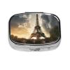 Eiffel Tower Pill Box 2 Compartment Square Portable Pill Case for Pocket or Purse Pill Holder Weekly Pill Organizer Decorative Metal Medicine Vitamin Organizer Travel Gift view 2