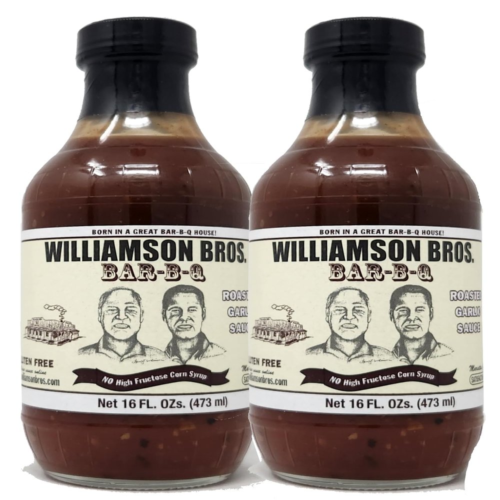 2 Pack of Williamson Bros Barbeuce Sauce or Seasoning Rub Spice (16oz, Roasted Garlic Sauce)