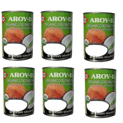 AROYD 100% Organic Coconut Milk 14oz 400ml USDA Organic (Pack 6)