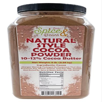 Natural Cocoa Powder | 1012% Cocoa Butter | Unsweetened Baking Cocoa | Bulk 5 lb Container | Rich Chocolate Flavor for Cakes, Brownies, Hot Chocolate & Smoothies | Dashers Spice & Beans