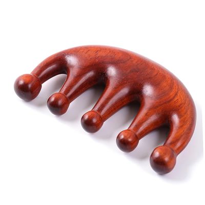 CALLARON Head Scratcher Wide Tooth Comb for Curly Hair Natural Detoxing Comb Portable Five-tooth Padauk Household Round Bead Hairdressing Tool for Relief