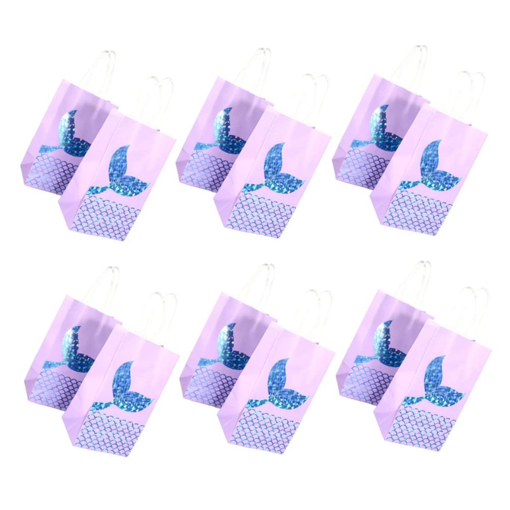 SOLUSTRE Mermaid Party Candy Bags 12 Pack Reusable Paper Mermaid Tail Bags