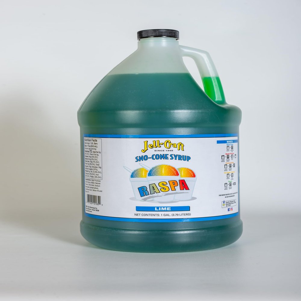 Jell-Craft Snow Cone Syrup, Lime Flavor, 1 Gallon Raspa- Great for frozen drinks, punch, slushie, snow cones, ice cream topping or aguas frescas