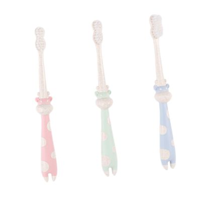 CALLARON 3pcs Cartoon Boy Girl's Toothbrush with Soft Bristles Wheat Straw Material Ergonomic Small for Boy Girl Nordic and Green Oral Care and Teeth Cleaning Training