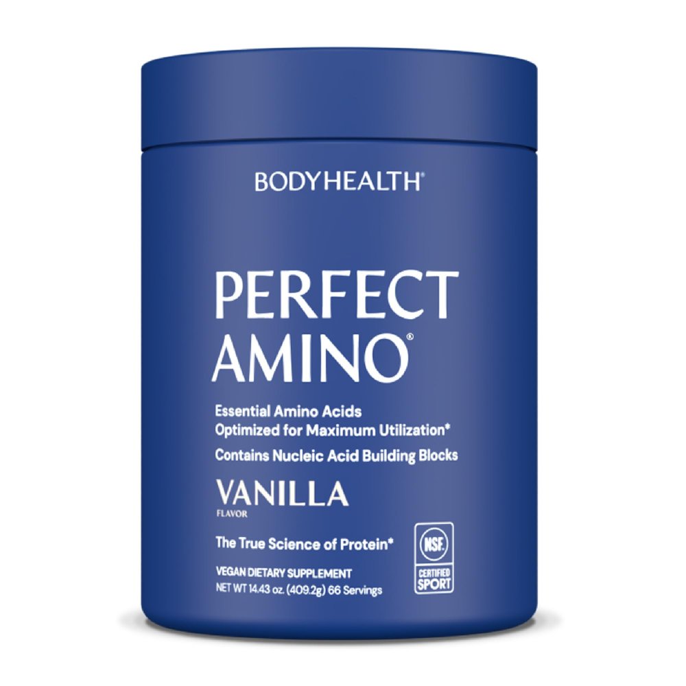BodyHealth PerfectAmino Powder - BCAA and EAA Powder for Pre and Post Workout - Amino Acid Energy Drink to Support Lean Muscle and Recovery - NSF Certified for Sport - Vanilla - 66 Servings