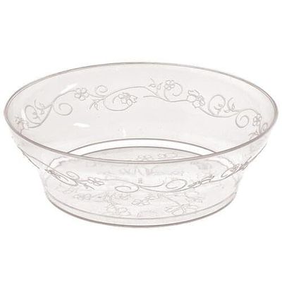 10oz Clear Round Plastic Bowl with Flowers and Vines Design Disposable Small Serving Bowls for Parties, Catering, and Events Durable Transparent Bowls for Desserts, Snacks, and Sides (40)