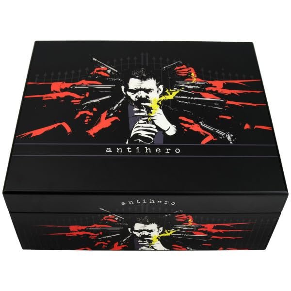Antihero Wooden Cigar Humidor, 40 Count Capacity, Spanish Cedar Interior, Black