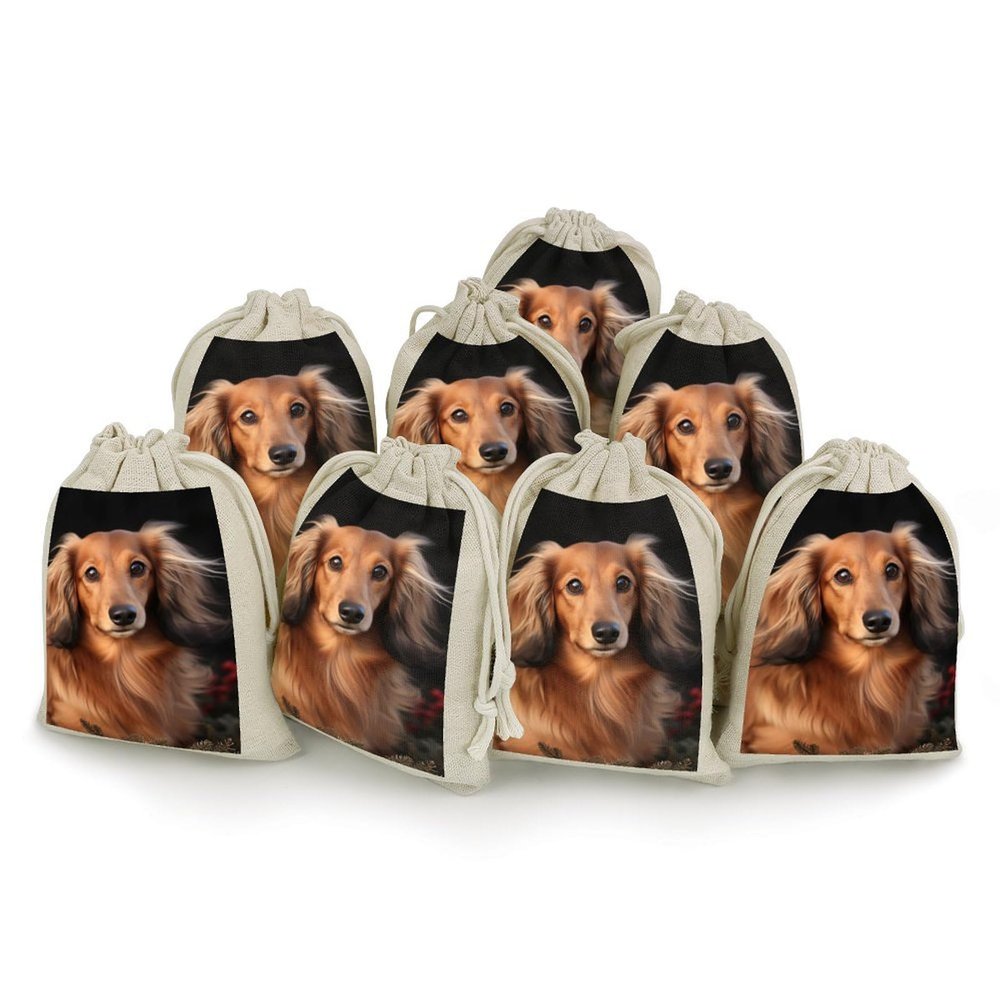 Long Haired Dachshund Drawstrings Bags Durable Portable Cotton Linen Cloth Pouch Reusable Small Storage Bags For Wrapping Gift Small Jewelry Stones Bracelet Headphones