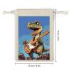 Dinosaur Playing Guitar Drawstrings Bags Durable Portable Cotton Linen Cloth Pouch Reusable Small Storage Bags For Wrapping Gift Small Jewelry Stones Bracelet Headphones view 2