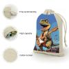 Dinosaur Playing Guitar Drawstrings Bags Durable Portable Cotton Linen Cloth Pouch Reusable Small Storage Bags For Wrapping Gift Small Jewelry Stones Bracelet Headphones view 3